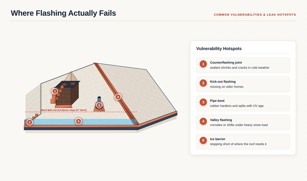 5 Common Places Roof Flashing Fails (and Causes Hidden Leaks)
